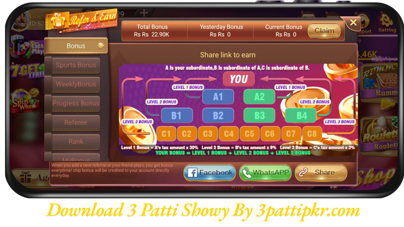 3 Patti Showy Refer And Earn